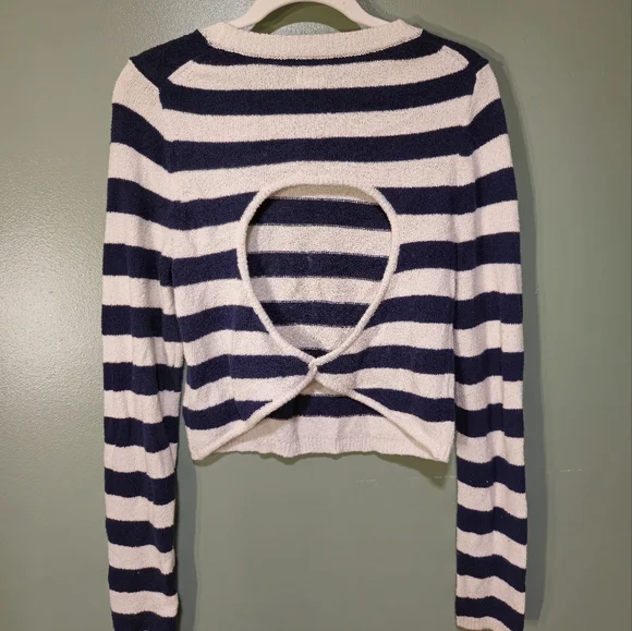 Aeire Striped Navy and White Sweater with open back - Picture 8 of 10